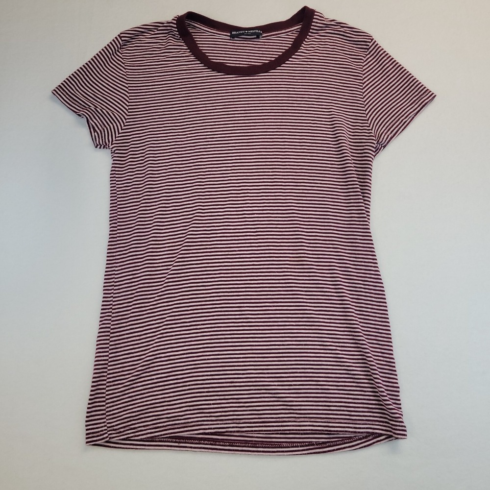 Brandy Melville One Size‎ Striped Ringer T-Shirt Burgundy White Short Sleeve